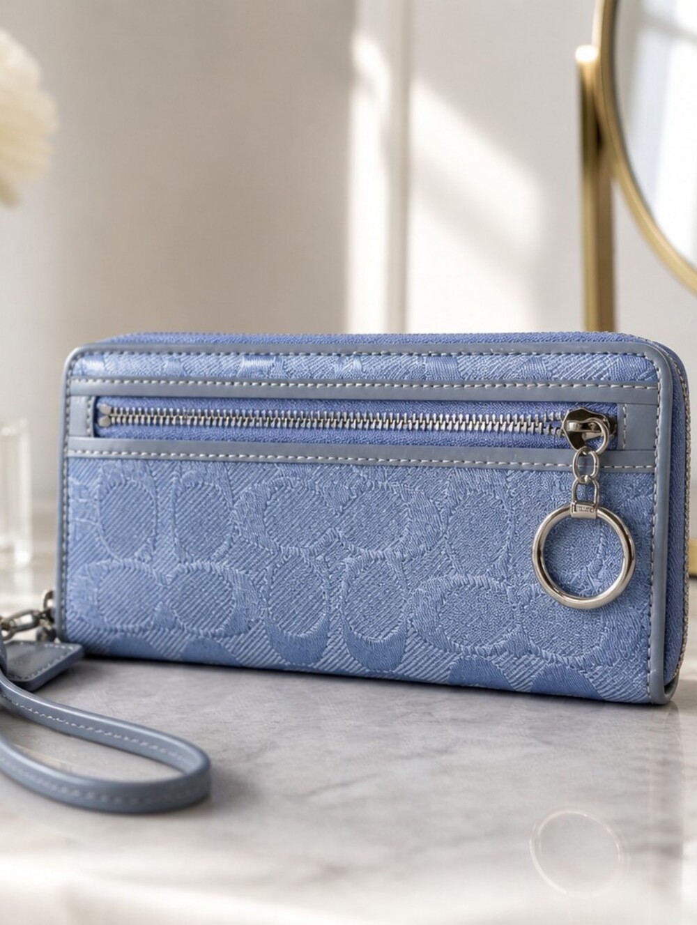 Coach Blue Denim Zip Wallet Wristlet